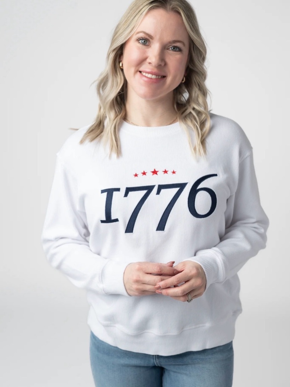 Michelle Mae Corrine Embroiled Pullover Top - 1776, Size S, NWT, Patriotic